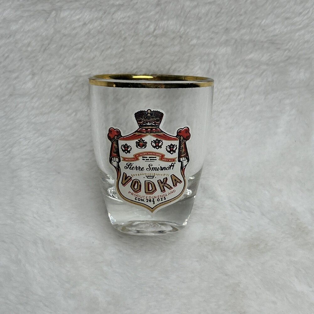 Vintage Smirnoff Shot Glass Gold Rim France Europe Barware Collectible